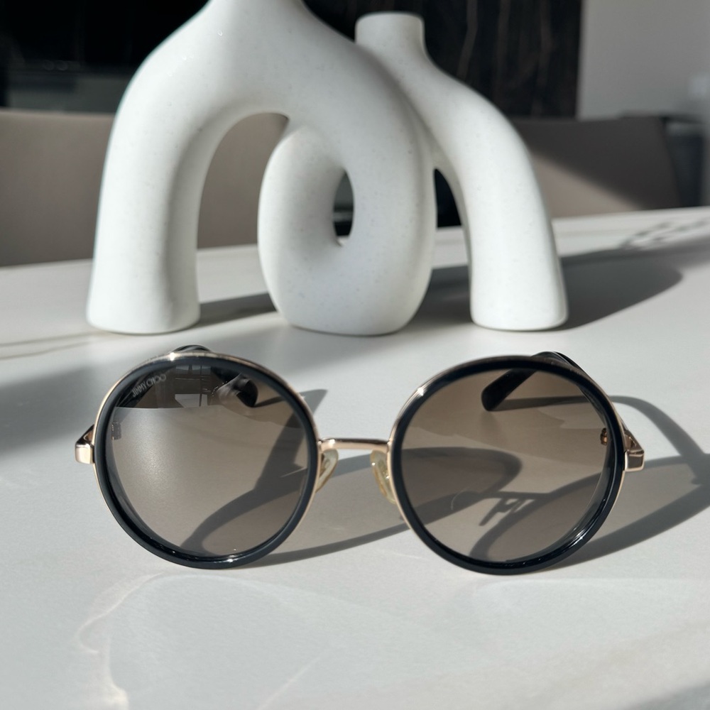 Jimmy Choo Black and Gold Round Sunglasses